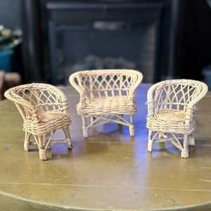 Vintage Wicker Rattan 3 Pc Doll Furniture Mini Plant Stands